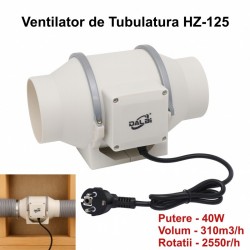 Ventilator Profesional pentru Tubulatura in Linie HZ-125, Putere 40W, Debit 310m3/h, Ø125mm - Dalbi HZ-125
