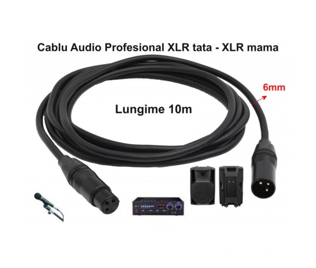 Cablu Audio XLR Tata-XLR Mama Prof - 6mm / 10m
