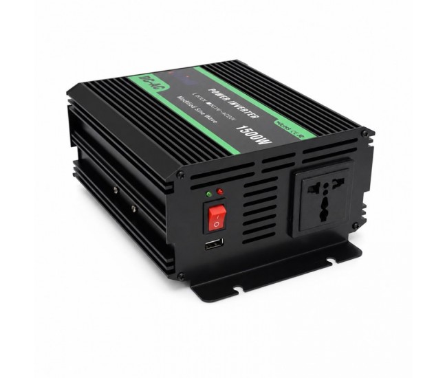 Invertor de Tensiune 1500W, 12V la 220V, Undă Sinusoidală Modificată, USB