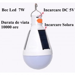 Bec Led 7W cu Incarcare Solara + DC 5V Bec Led 7W cu Incarcare Solara + DC 5V