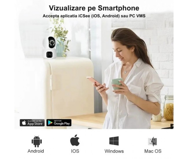 Camera de Supraveghere cu Lentila Dubla 4MP, Zoom, IP si PTZ / V380