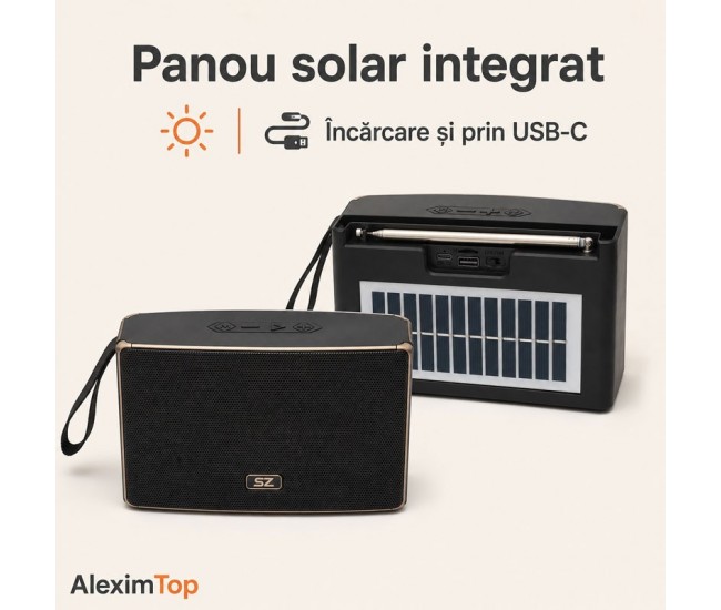 Boxă Portabilă Bluetooth cu Panou Solar, Radio FM SZ-L15 MINI
