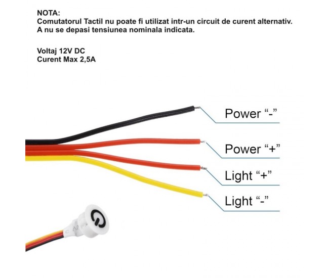 Intrerupator Touch Senzor 13mm Dimabil 12V-2,5A / HST06 - ALB