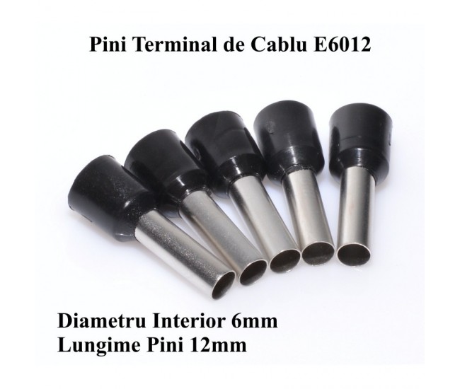 Pin Terminal de Cablu E6012 Negru, 100Buc/Set