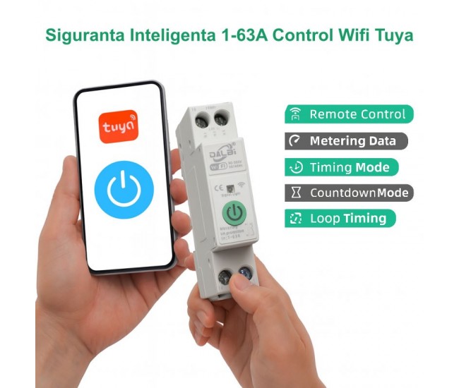 Siguranta Inteligenta Wi-fi, 1-63A, 1P+N Monitorizare Energie, Protectie Subtensiune, Supratensiune - TUYA SigMesh / ZigBee