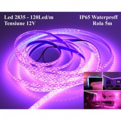 Banda Led 2835 - Roz-Pink 120led/m, EX-IP65 Rola/5m Banda Led 2835 - Roz-Pink 120led/m, EX-IP65 Rola/5m