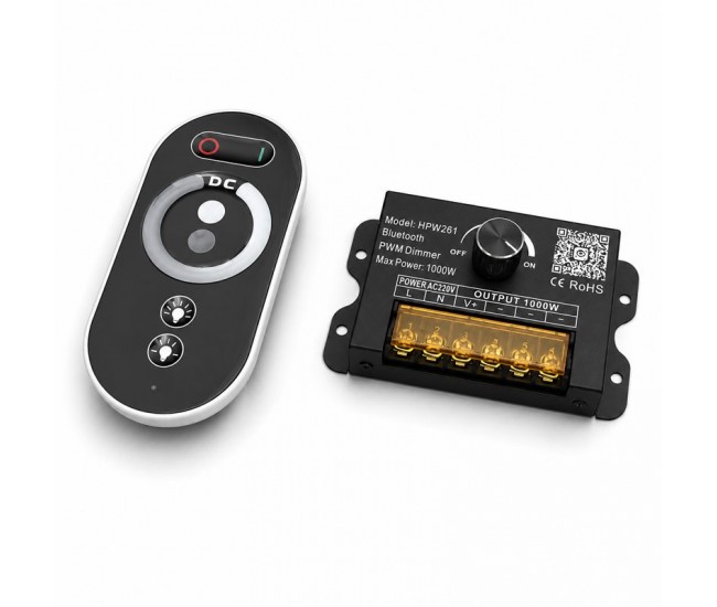 Controler Banda LED Monocolor 220V 1000W Bluetooth cu Telecomanda RF si Reglaj Manual HPW251