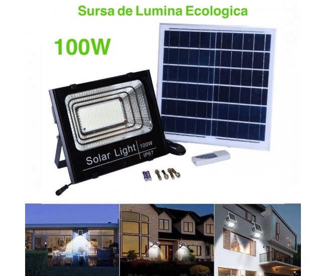 Proiector 100W cu Panou Solar și Telecomanda