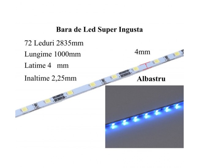 Bara Led 12V - 2835 Albastru/1000mm x 4mm