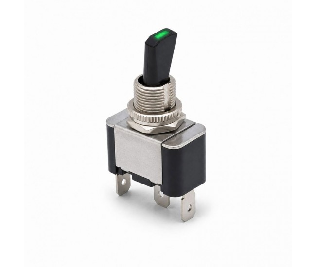 Intrerupator cu Maneta si LED Verde 12V 30A, ON/OFF, 3 Pini