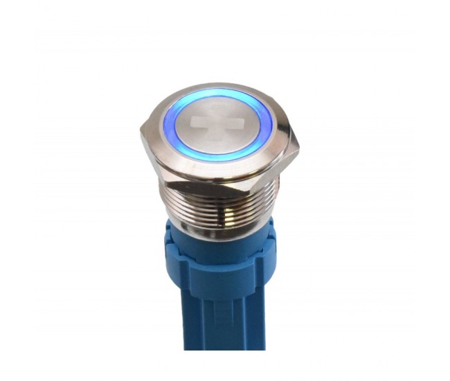 Push Buton 5-24V / 19mm, Plus (+) Led Albastru