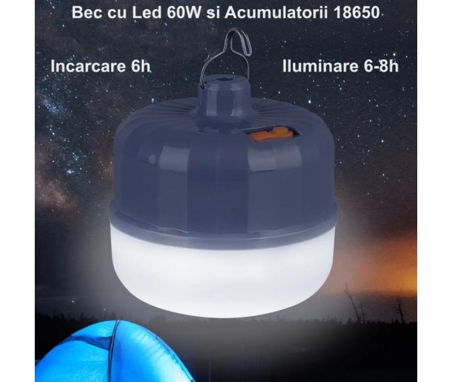 Bec Led 60W cu Acumulator pentru Camping