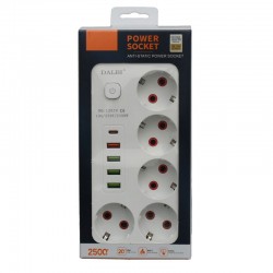 Prelungitor Multifunctional 5 prize - 2m cu 4 x USB 2,1A - PD si Intrerupator Prelungitor Multifunctional 5 prize - 2m cu 4 x USB 2,1A - PD si Intrerupator