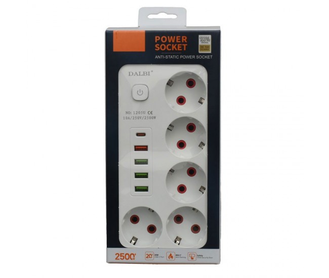 Prelungitor Multifunctional 5 prize - 2m cu 4 x USB 2,1A - PD si Intrerupator