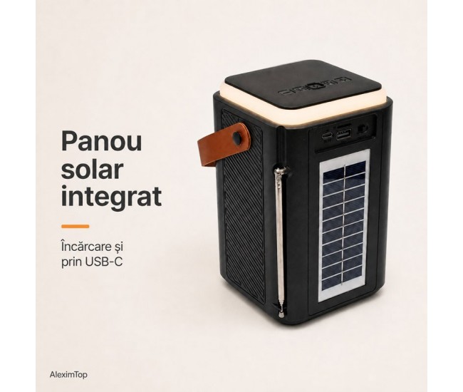 Boxă Portabilă Bluetooth 10W cu Panou Solar, Radio FM SZ-L34