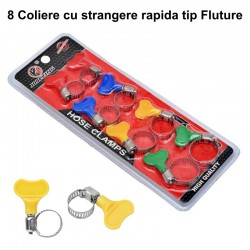 Set 8 Coliere din Inox cu Strangere Rapida tip Fluture pentru Furtun Set 8 Coliere din Inox cu Strangere Rapida tip Fluture pentru Furtun