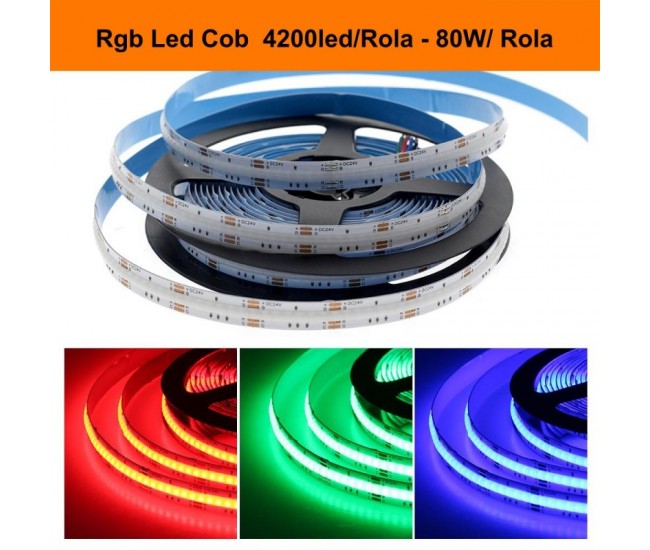 Banda Cob Led RGB 24V-10mm - 840led/ml, 16W/ml- Rol/5m