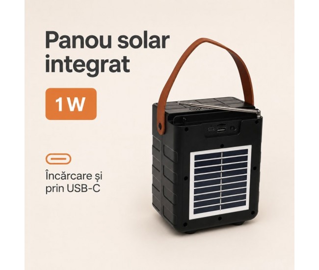 Boxă Portabilă Bluetooth 10W cu Panou Solar și Radio FM SZ-L11M