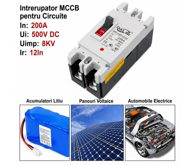 Intrerupator MCCB DC 2P 200A 500V pentru Panouri Fotovoltaice DALBI