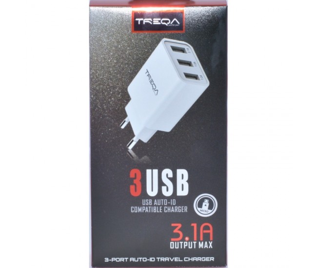 Incarcator Retea - 3 x USB / 3,1A + Cablu Micro USB , TREQA