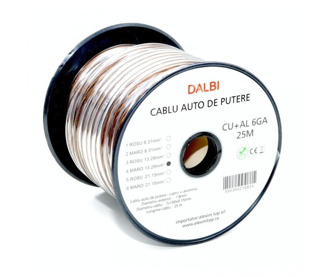 Cablu Auto Putere Maro CU+AL 6GA 7,8mm, 25m/Rola