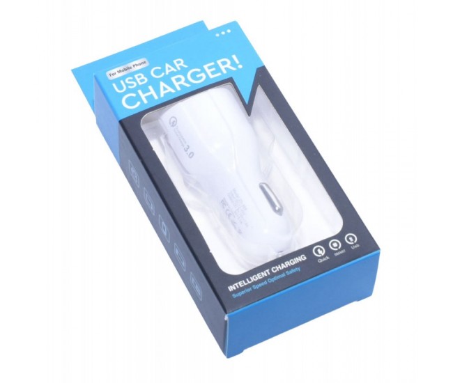 Incarcator Auto 2 x Usb 3.0 / D-15, Alb