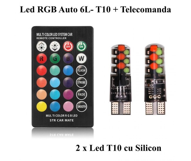 Led Auto T10 RGB 12V-5W cu Telecomanda