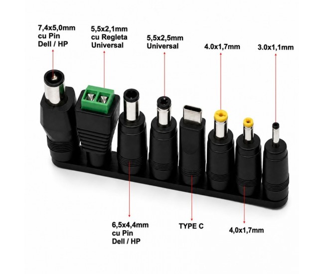 Set 8 Mufe Adaptoare Alimentare DC Universale Laptop + Adaptor USB-C