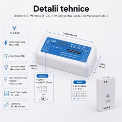 Dimmer LED Wireless RF 2.4G 12V-24V pentru Banda LED Monocolor DALBI