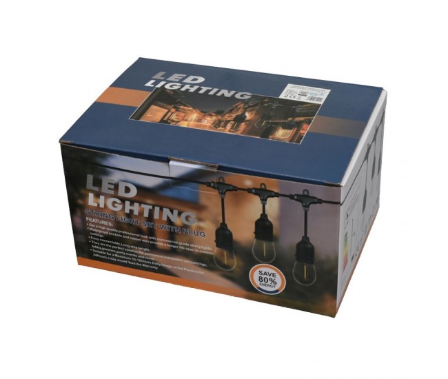 Ghirlanda Luminoasa 10 metri cu 20 Becuri Led E27 Lumina Calda, Alimentare 220V