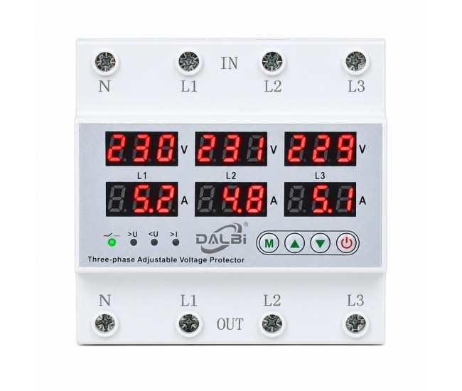 Protector Tensiune Trifazat DALBI 63A, Reglabil, Afișaj Digital
