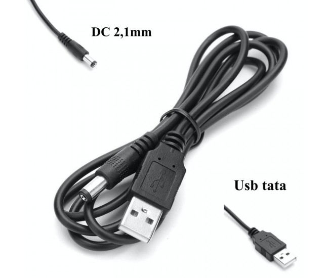 Cablu Alimentare USB Tata la DC Tata 2,1mm/0,6m