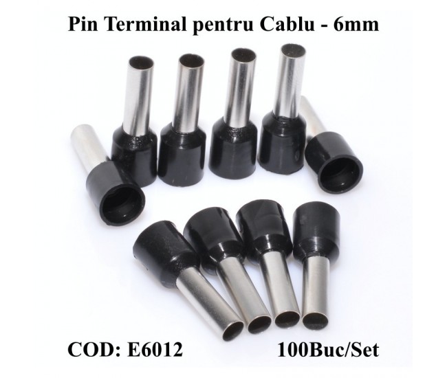 Pin Terminal de Cablu E6012 Negru, 100Buc/Set