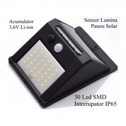 Lampa de Perete 30 Led + Incarcare Solară + Senzor de lumina Lampa de Perete 30 Led + Incarcare Solară + Senzor de lumina