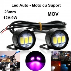 Led Auto 23mm cu Suport / 12V - 9W / MOV, 2 Buc/Set Led Auto 23mm cu Suport / 12V - 9W / MOV, 2 Buc/Set