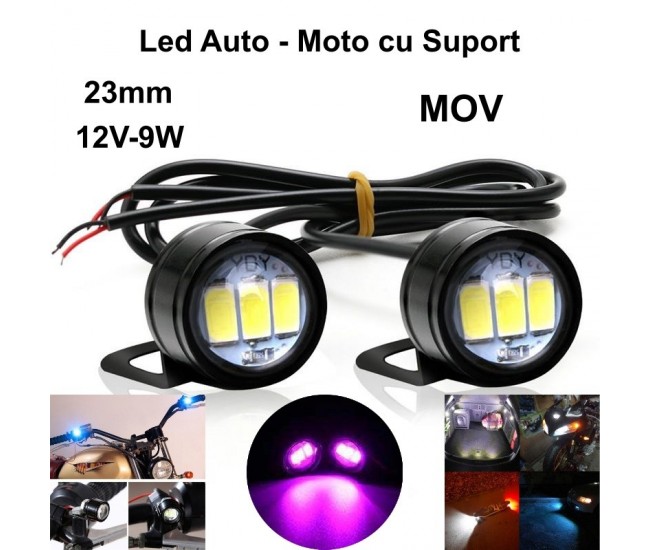 Led Auto 23mm cu Suport / 12V - 9W / MOV, 2 Buc/Set