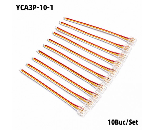 Conector Banda LED SMD Monocolor 10mm 3 Pini cu Cablu 10cm Set 10 Buc YCA3P-10-1 DALBI