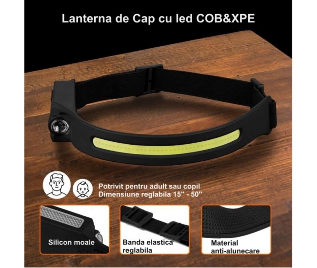 Lanterna de Cap cu Led COB & XPE si Senzor / YT200