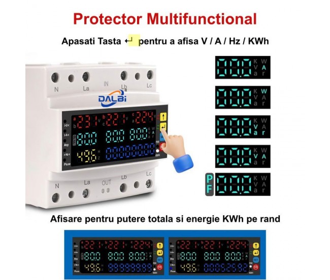 Protector Multifunctional Trifazic 100A - V/A/Hz/Kwh
