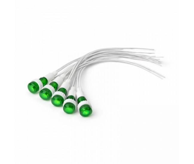 Indicator LED Verde 24V DC Panou 9,5mm cu Fire 20cm Set 10 Bucati