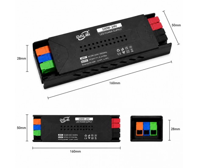 Sursa Alimentare LED 24V 100W 4.2A Slim cu Conectare Rapida Push-In DALBI