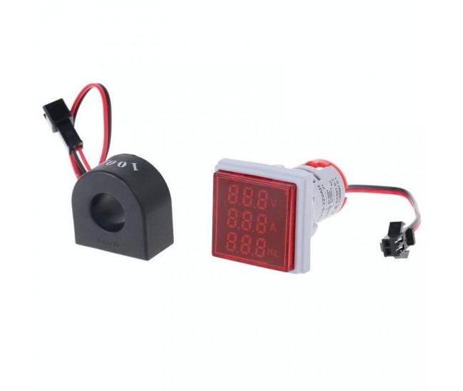 Indicator Digital 3 in 1 Rosu AC ,Voltmetru, Ampermetru, Frecventa