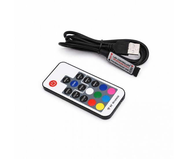 Controler USB pentru Banda LED RGB cu Telecomanda RF 17 Taste DALBI