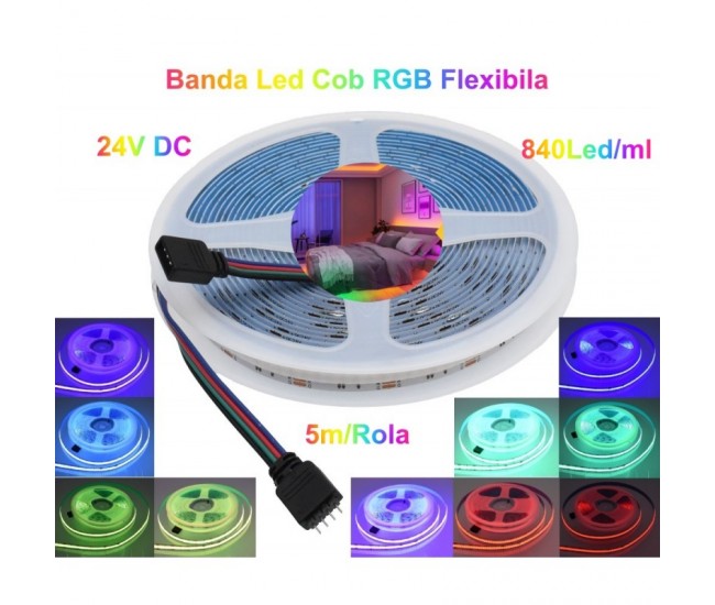 Banda Cob Led RGB 24V-10mm - 840led/ml, 16W/ml- Rol/5m