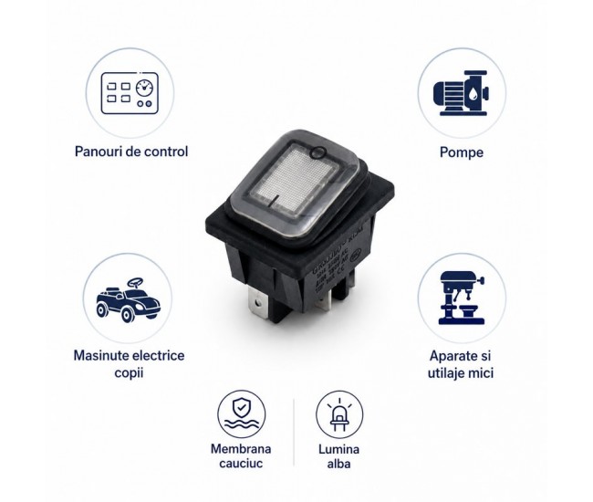 Intrerupator IRS KCD4 16A 250V cu Membrana Cauciuc si LED Alb DALBI