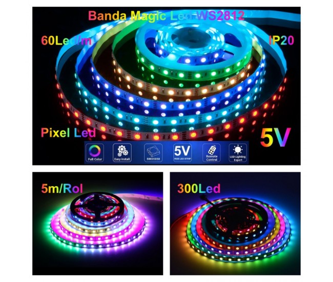 Banda Led WS2812 Digital Pixel 5050 RGB 60D-5V/IP20