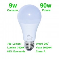 Bec Led 9W/7000K cu E27 Bec Led 9W/7000K cu E27