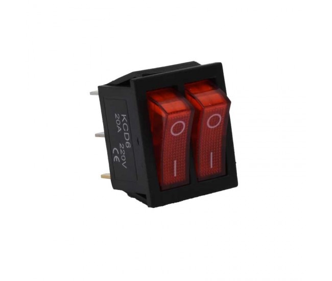 Comutator IRS 20A Led Rosu/Rosu 6P - 250V / KCD6