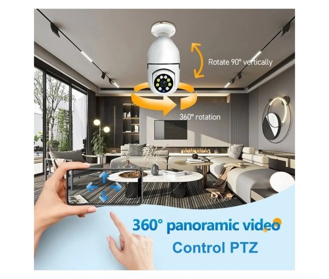 Camera de Supraveghere cu IP, PTZ 360˚si Wi-fi - E27 / V380 Pro