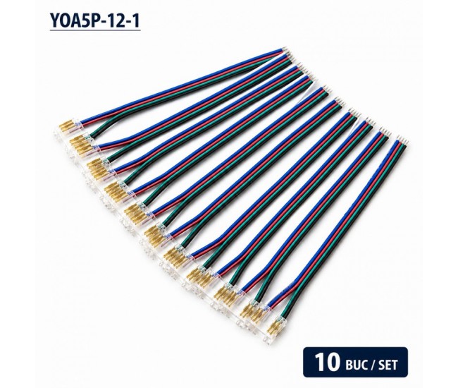 Conector Banda LED COB RGB 12mm 5 Pini cu Cablu 10cm Set 10 Buc YOA5P-12-1 DALBI